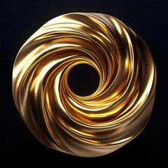 Golden Three-Dimensional Torus with Swirling Texture on Dark Background. Generative AI