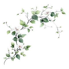 Fototapeta premium Delicate floral branch with green leaves and white flowers, perfect for decorative design