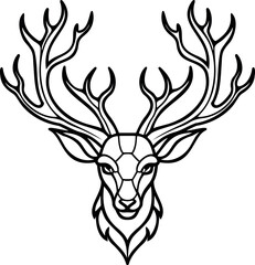 Deer head as a symbol, black and white vector drawing