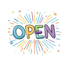 Scritta OPEN sfondo trasparente stile cartone animato