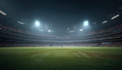 Nightfall at the Cricket Stadium: A breathtaking view of a packed stadium under the lights, ready for the big game.