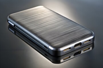 Charcoal Gray Charging Case on Brushed Aluminum Surface &ndash; Premium Tech Accessory