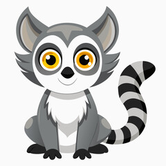 funny lemur cartoon vector illustration, animal, isolated on white background