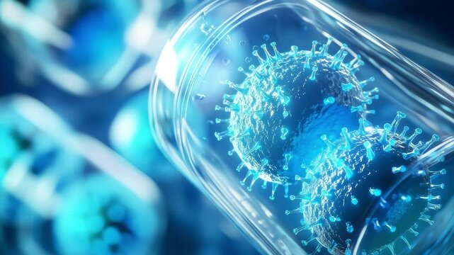 Blue Tone Viruses in Test Tube Medical Research Visual