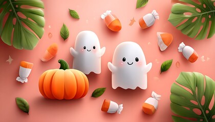 Cute ghosts and Halloween treats