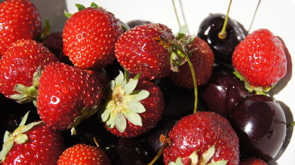 Strawberries and cherries, ripe berries, strawberries and cherries from Marostica