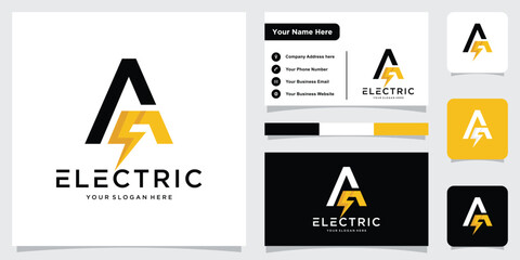 Letter A Electric Logo, letter A with lightning bolt combination, Vector Illustration