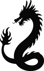 Silhouette of fierce Chinese dragon illustration, mythical creature design, traditional Asian symbol, fantasy beast vector, powerful serpent graphic art