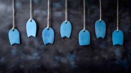 Blue Hanging Tags on Dark Background Blank Price Labels Template