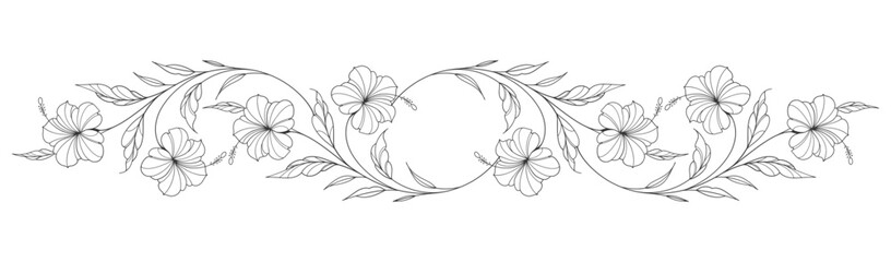 flower and leaves drawing. Vector hand drawn engraved floral card. Botanical, branch and flower Black ink sketch. Great for tattoo, invitations, greeting cards, decor