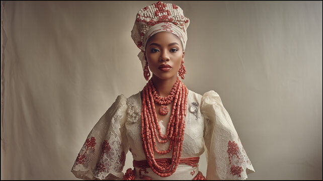ナイジェリアのイボ族伝統花嫁衣装