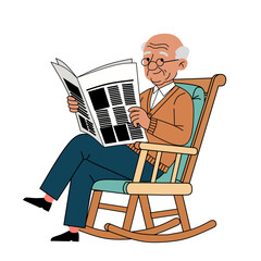 illustration of an elderly man sitting on a rocking chair reading a newspaper. Relaxed senior character in a cozy setting, perfect for retirement or senior life themes