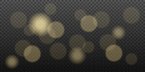 Bokeh lights. Abstract light blur effect with yellow circles. Vector illustration on transparent background