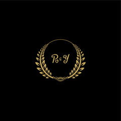 Naklejka premium RY beautiful feminine and elegant wedding monogram initial logo with circle floral gold