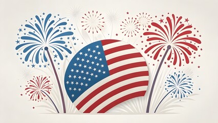 American flag inspired fireworks and stars celebration background