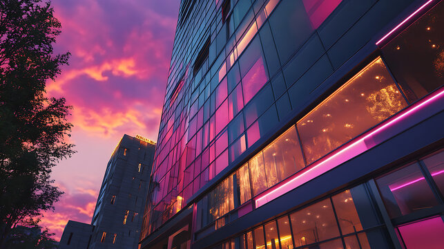 A glass walled modern structure of building 