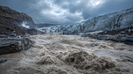 Fototapeta premium 氷雪を破る爆発性溶岩洪水