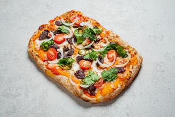 Delicious pizza with assorted toppings invites everyone to enjoy a delightful experience