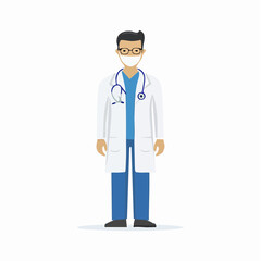 Fototapeta premium Doctor in White Coat and Mask Healthcare Professional Illustration