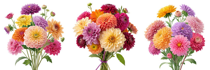  Set of A Flower arrangement or bouquet colorful flowers blooming isolated on a transparent background