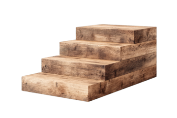 Four rustic wooden steps, slightly angled, showcasing rich grain and texture