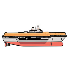 Obraz premium Aircraft carrier vector editable old-style warship in red hull design, suitable for retro visuals, naval education, or themed graphic representation work.