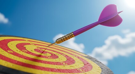 Obraz premium Achieving Success Dart Striking the Bullseye - Goal Achievement and Target Marketing Strategies
