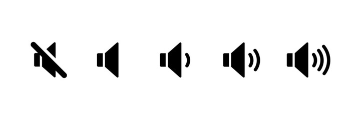 Audio volume control icons. White background.