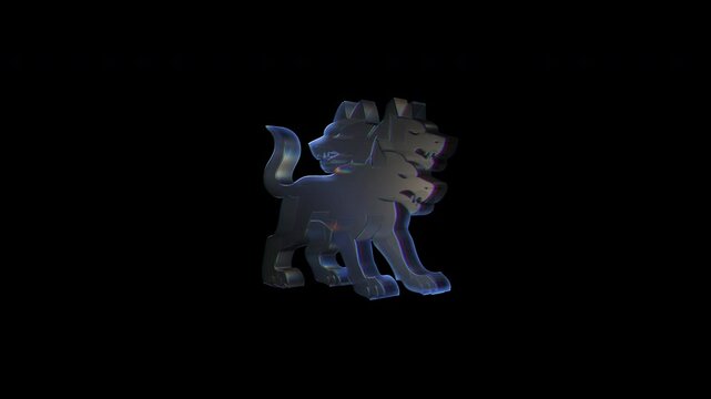 Three-headed Cerberus silhouette with neon chrome effect