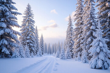 Fototapeta premium snowy forest with trees and snow covered ground