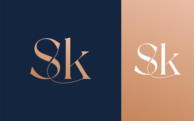 Initial letter SK KS logo design vector illustration for couple, wedding, and business