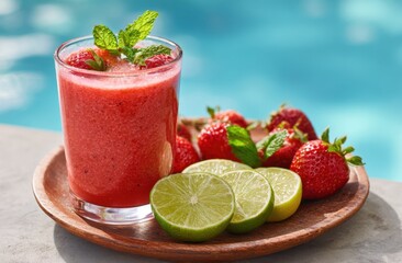 Refreshing Strawberry Lime Smoothie by the Poolside: A Summer Delight