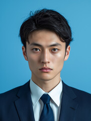スーツを着た若い日本人男性の証明写真