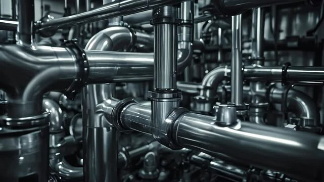 Gleaming stainless steel tubes, neatly arranged in rows inside a modern manufacturing plant, reflect industrial precision, strength, and durability, symbolizing advanced engineering