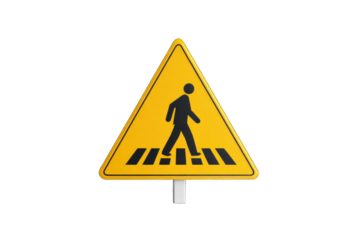 Yellow triangular pedestrian crossing sign