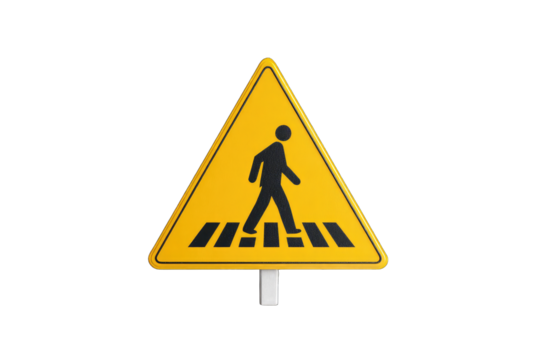 Yellow triangular pedestrian crossing sign