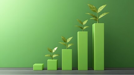 Green Growth Chart with Plants, Sustainable Business Success Concept