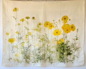 Elegant Yellow Flower Botanical Eco Print Wall Hanging Tapestry