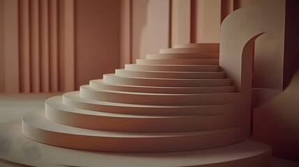 Abstract Beige Circular Steps Minimalist Architecture Background