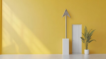 Modern Minimalist Room Interior Design with Upward Arrow Symbol
