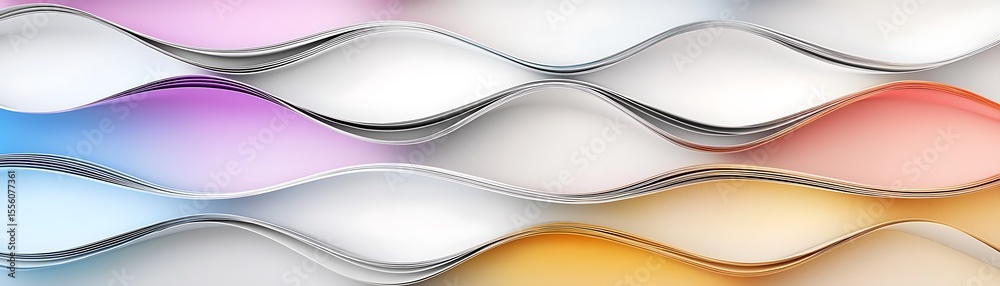 Poster wavy patterns in soft pastel colors with smooth gradients and light reflections on a subtle backgrou