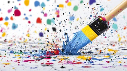 Vibrant Paintbrush Splashing Colorful Explosions