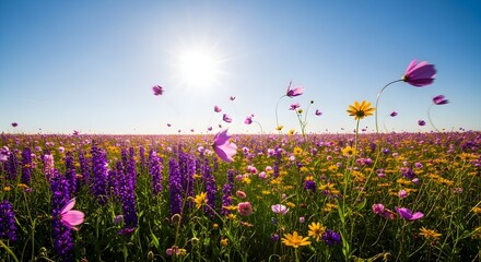 Vibrant Wildflower Meadow in Breezy Sunlight