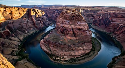Majestic Horseshoe Bend: Aerial View of Colorado River Canyon at Sunset