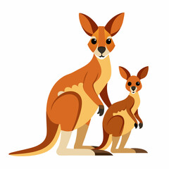 kangaroo with baby cartoon vector illustration, animal, isolated on white background