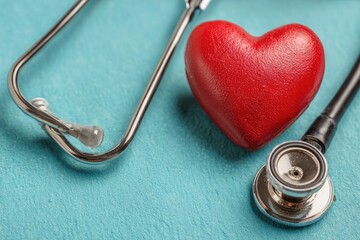 Red heart and stethoscope, healthcare concept