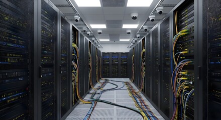 Intricate Network of Server Racks, Modern Data Center