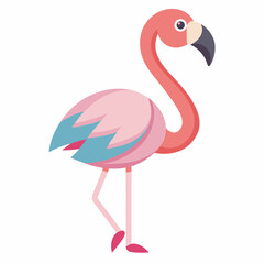 funny flamingo cartoon vector illustration, animal, isolated on white background