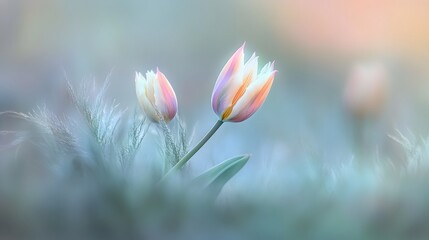Pastel Tulips in Soft Focus Meadow Dreamy Spring Floral Photography