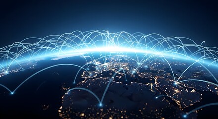 Global Network: Earth with Glowing Connections, Data Flow, Futuristic Technology